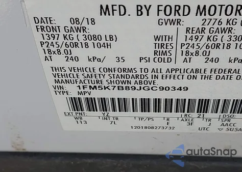 2018 Ford Explorer from USA, damaged, VIN 1FM5K7B89JGC90349